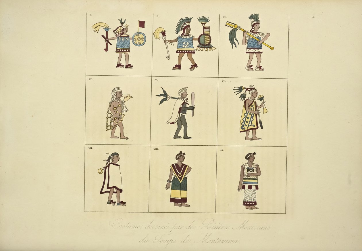 Kostuums ontworpen door de Mexicaanse schilders uit de tijd van Montezuma, illustratie uit Vues des Cordillères et Monumens des Peuples Indigènes de l