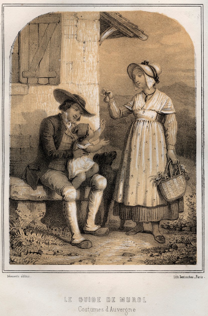 Kostuums uit Auvergne - De gids van Murol - gravure in 