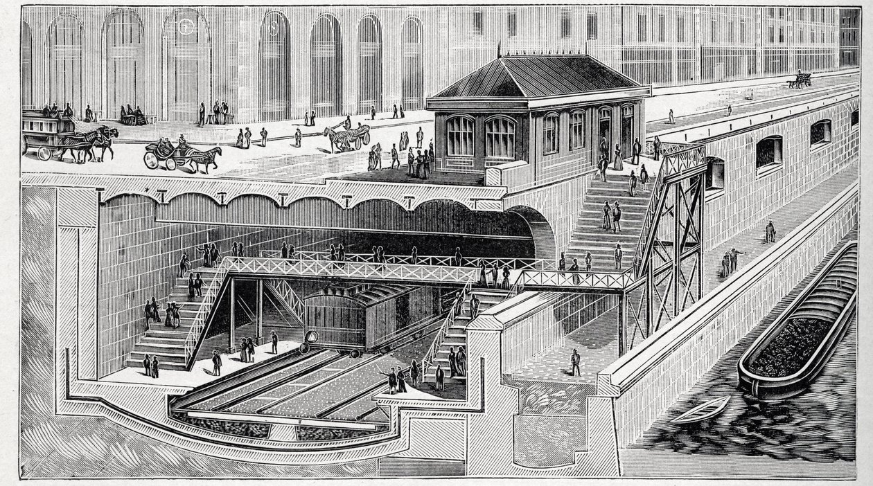 Doorsnede van het station Saint Michel in Parijs in 