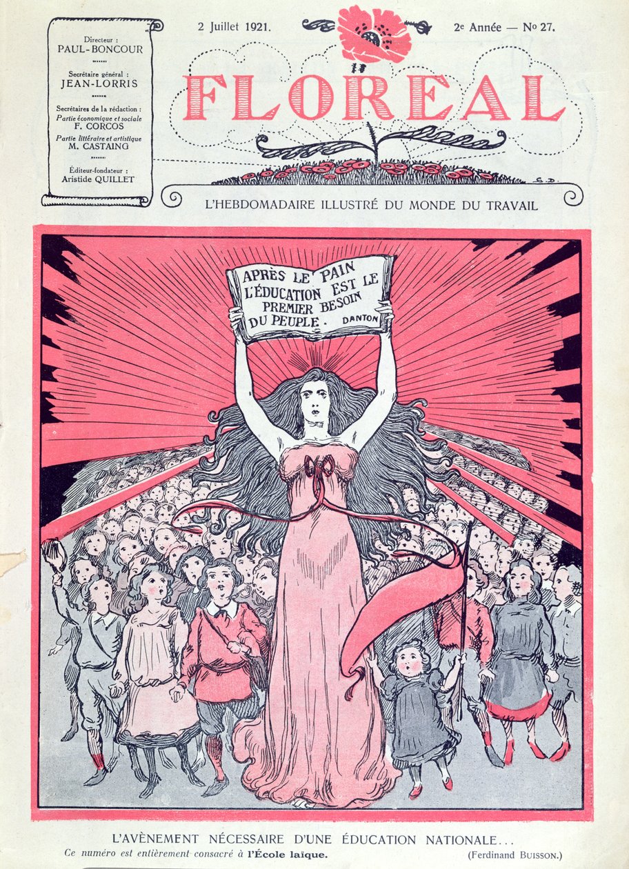 Omslag van Floreal magazine ter viering van het veertigjarig bestaan van Ecoles Laiques in Frankrijk, 2 juli 1921 door French School