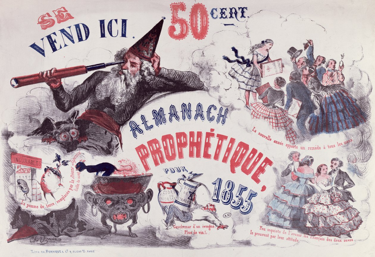 Omslag van een profetische almanak met Nostradamus, 1855 door French School
