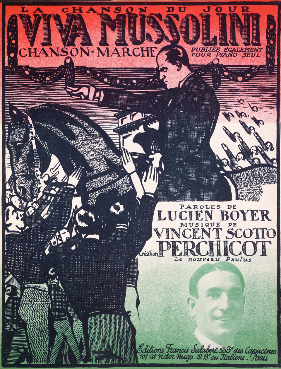 Omslag van de partituur van Viva Mussolini door Vincent Scotto (1876-1952) en Lucien Boyer, jaren 1920 door French School