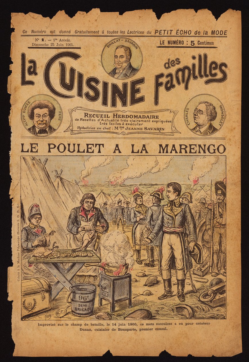 Creatie van Kip Marengo (ingekleurde gravure) door French School
