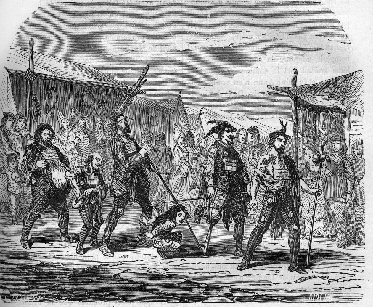 Criminaliteit in de middeleeuwen: de Malandrins. Gravure in 