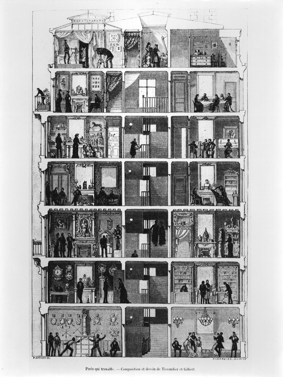 Doorsnede van een Parijs gebouw, illustratie uit Le Magasin Pittoresque, 1883 door French School
