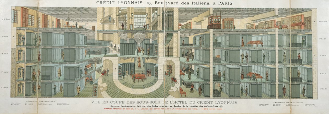 Dwarsdoorsnede van de kelder van de Credit Lyonnais, Boulevard des Italiens door French School
