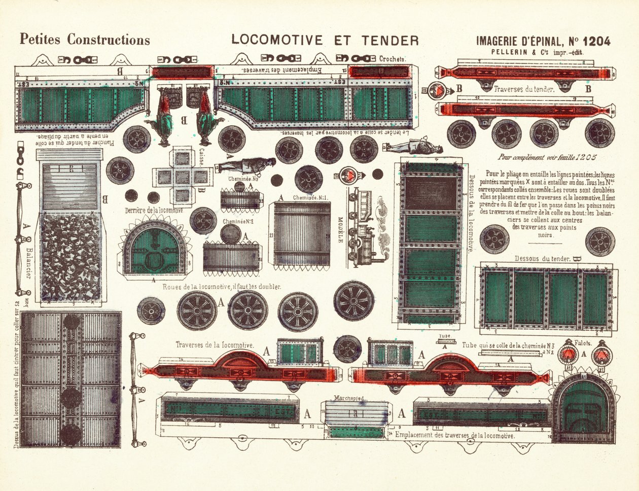 Uitgeknipte ontwerpen voor een stoomlocomotief en tender, c.1880 door French School