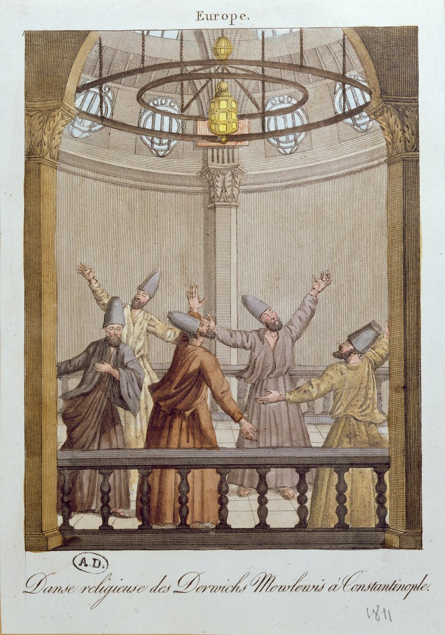 Dans van de Mewlewi Derwisjen in Constantinopel, 1811 door French School