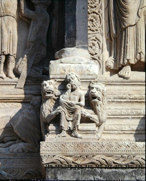 Daniel in de leeuwenkuil (detail) door French School