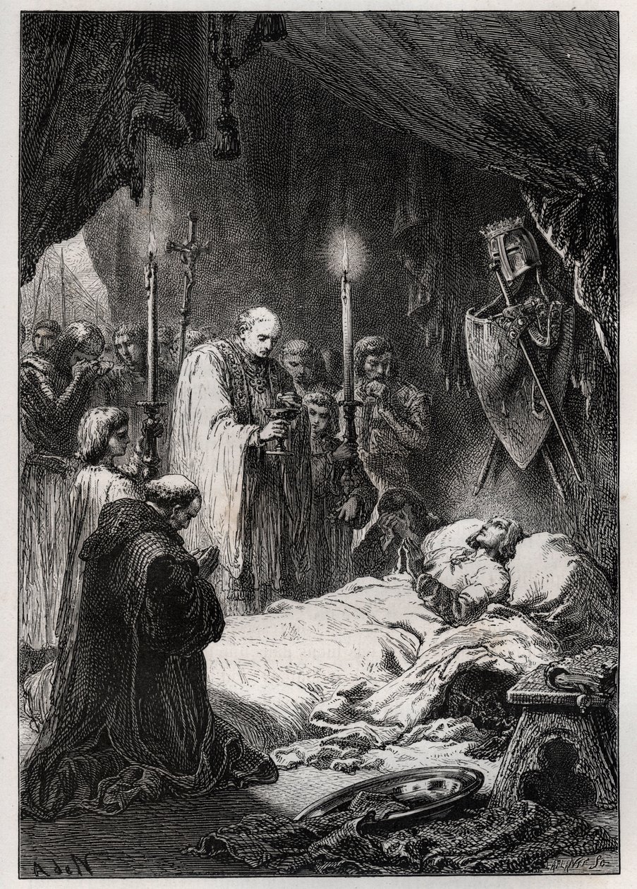 Dood van Sint Louis in Tunis op 25 augustus 1270 - Dood van St Louis (tijdens de 7e kruistocht, op 25 augustus 1270) - gravure uit 