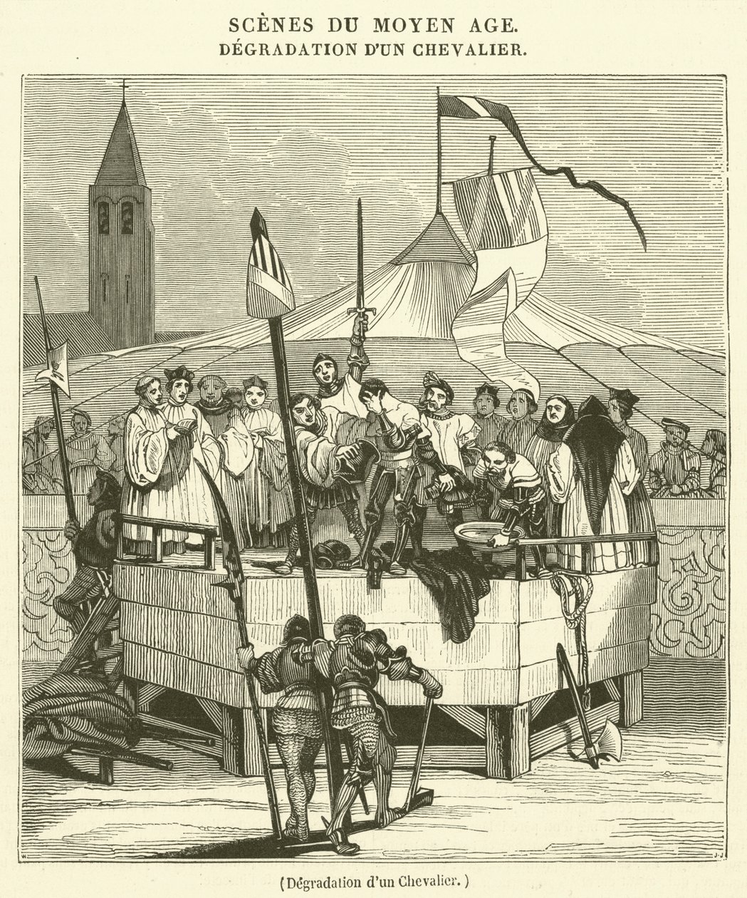 Degradatie van een ridder (gravure) door French School