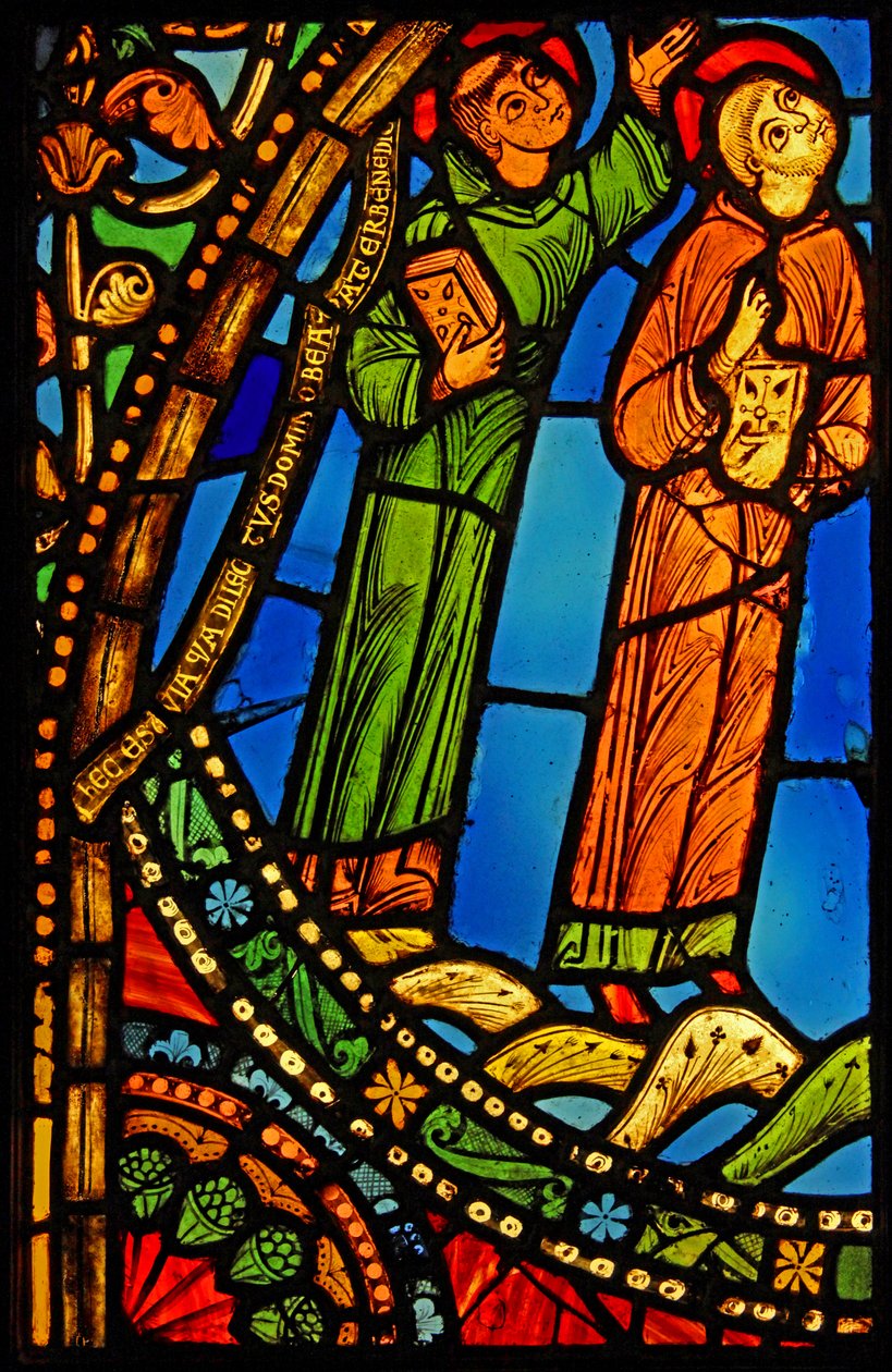 Twee monniken bij de hemelvaart van St. Benedictus; ex St. Denis door French School
