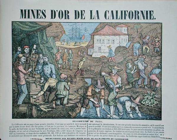 Afbeelding van de Californische goudmijnen, midden 19e eeuw door French School