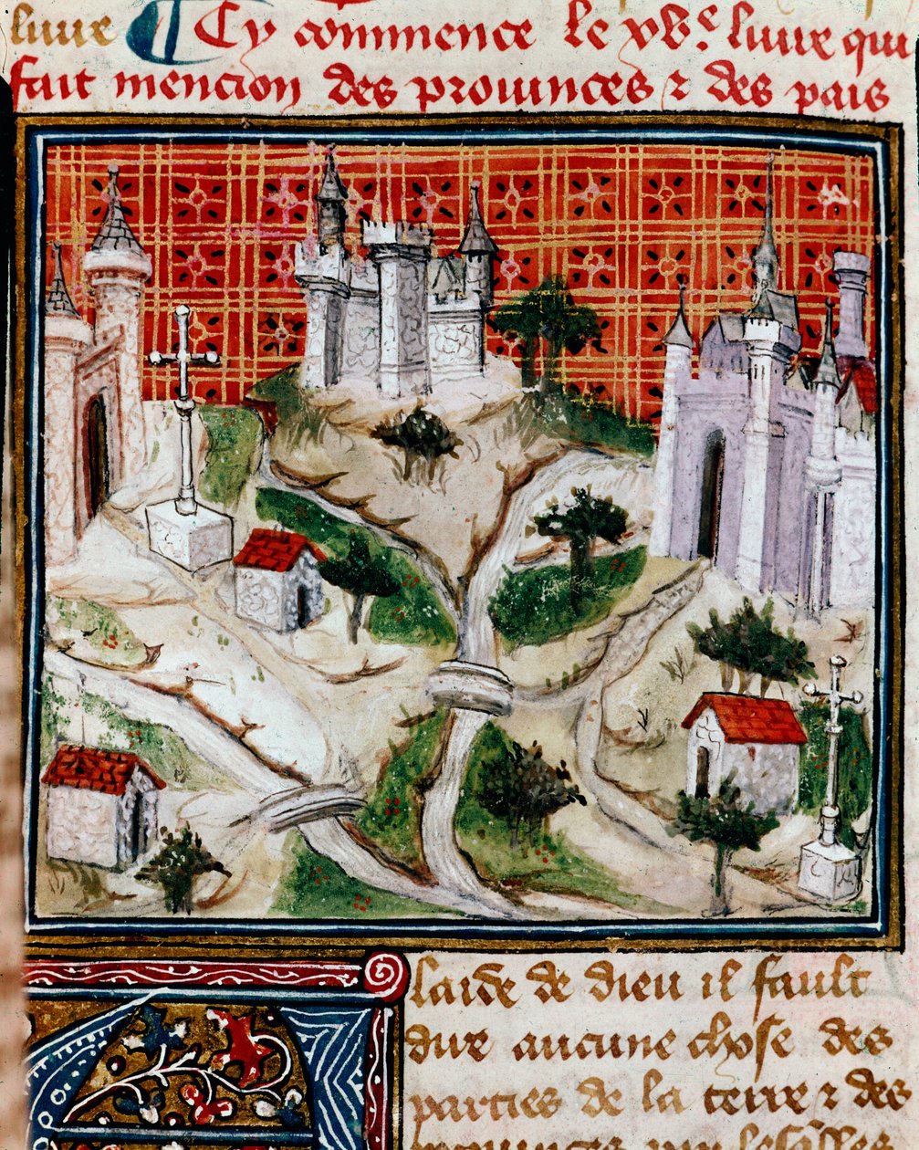 Van provincies en landen van de aarde Presentatie van het volume dat verwijst naar territoria en geschiedenis van provincies en landen. Miniatuur uit 