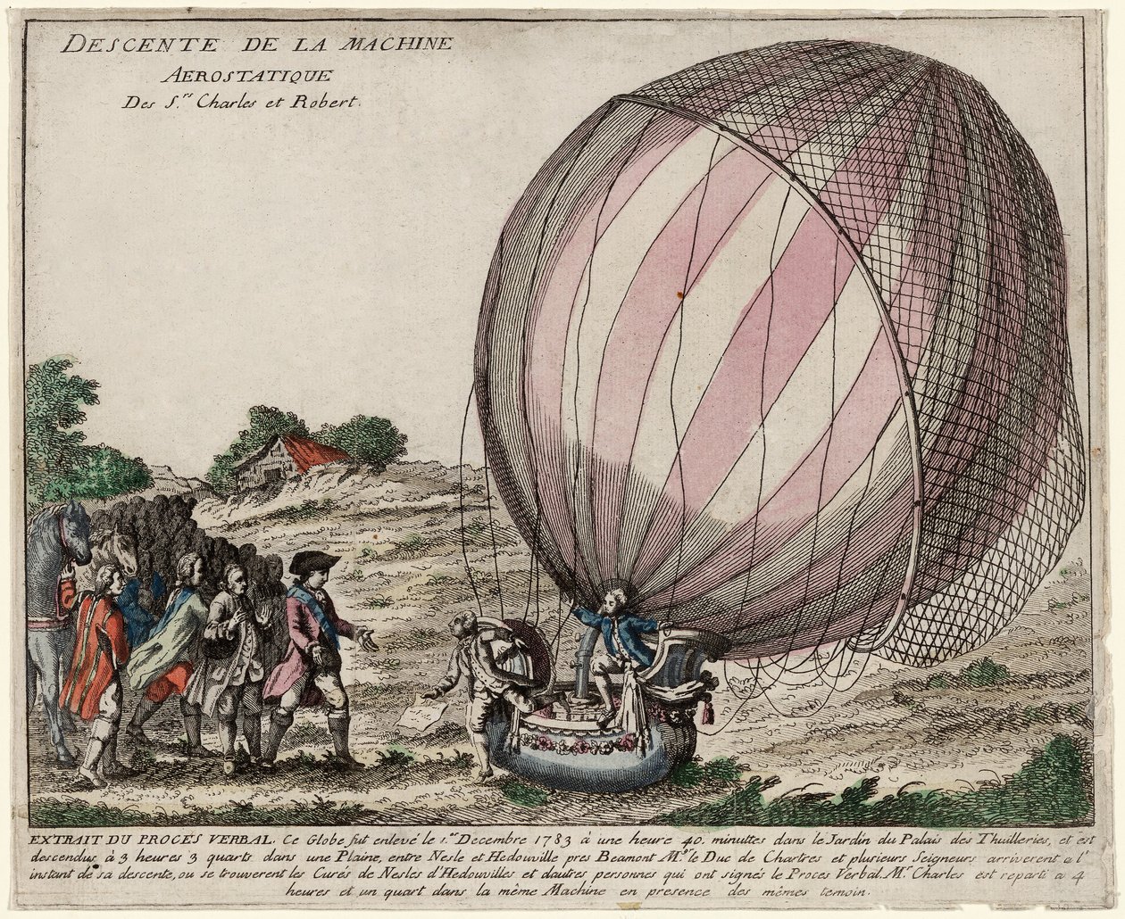 Descente de la Machine Aerostatique des Srs. Charles et Robert, pub. 1783 door French School