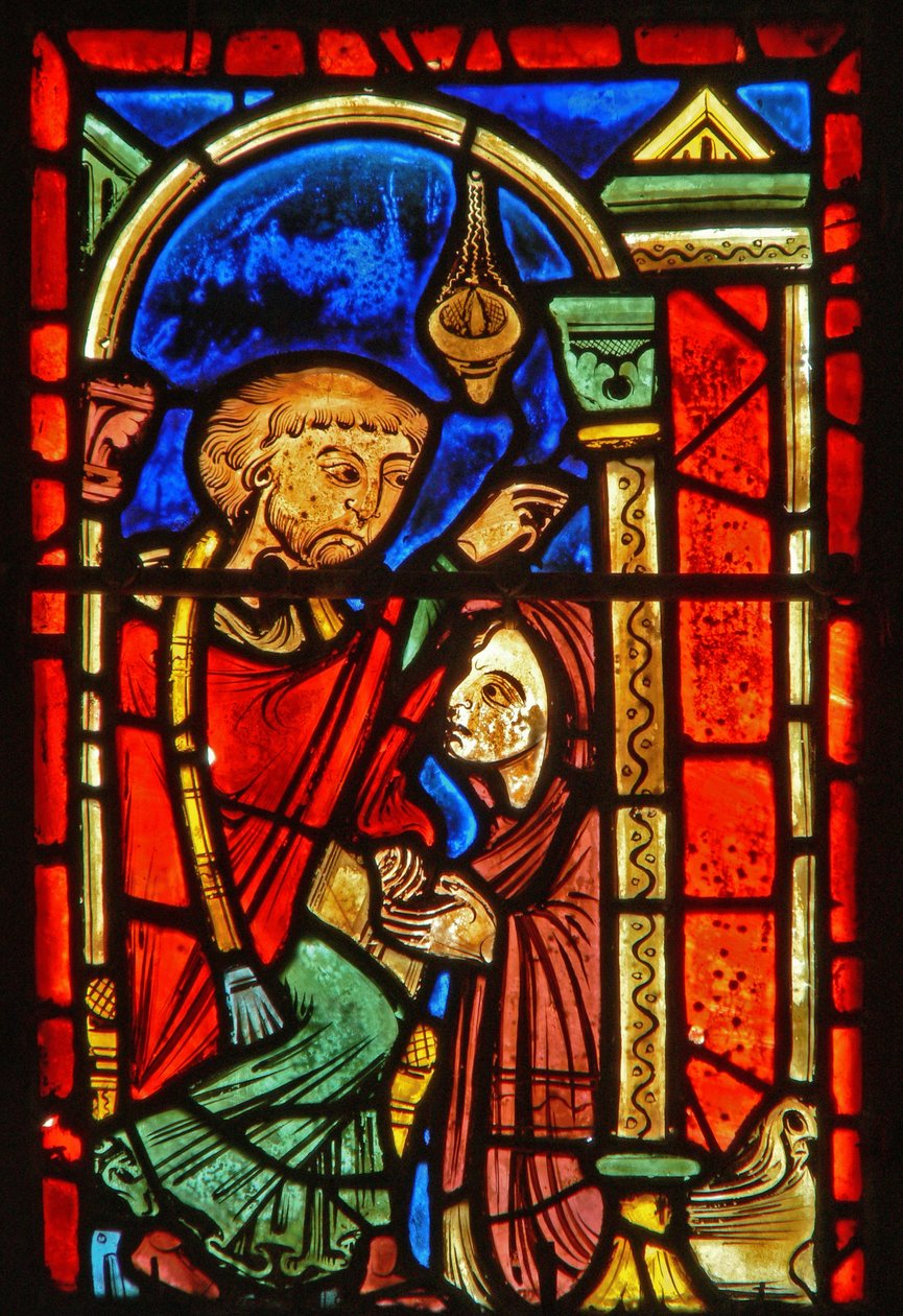 Raam met scènes uit het leven van St. Maria de Egyptische (detail) door French School