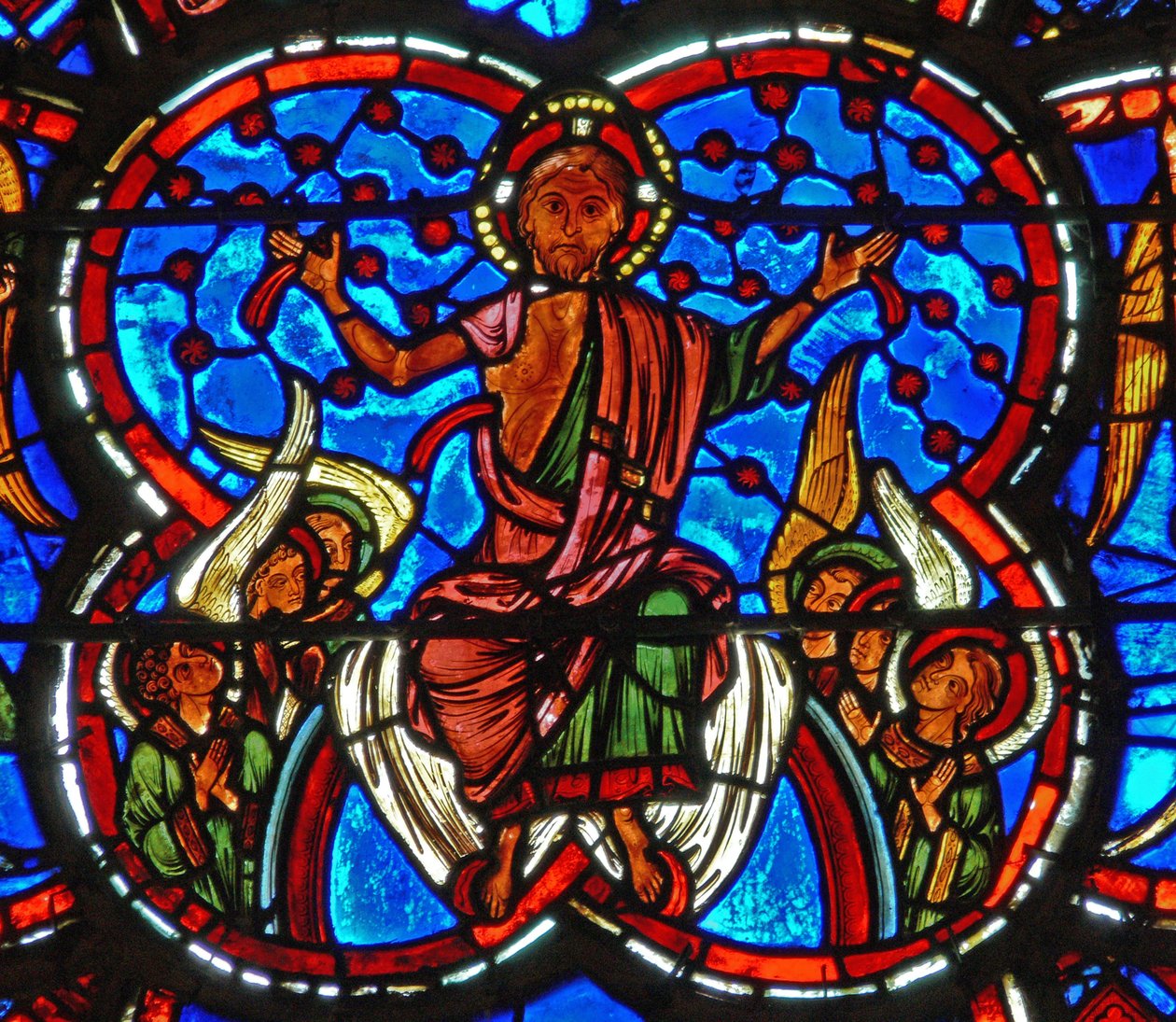 Raam met het Laatste Oordeel: Christus (detail) door French School