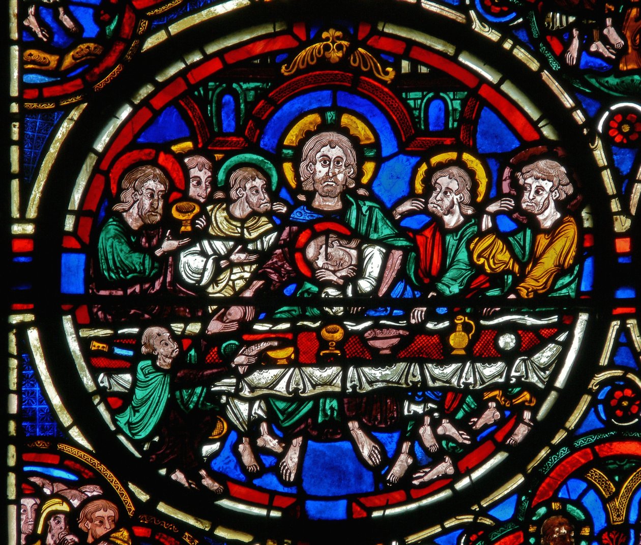Raam met de Passie: het Laatste Avondmaal (detail) door French School
