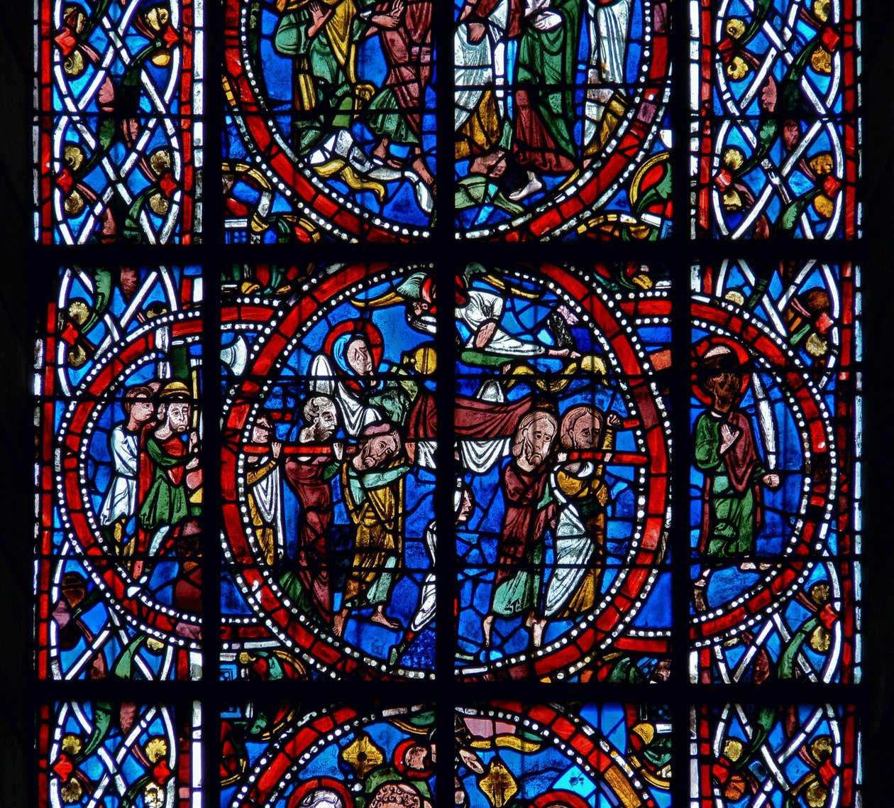 Detail (begrafenis) uit een raam van de Dood en Tenhemelopneming van de Maagd Maria door French School