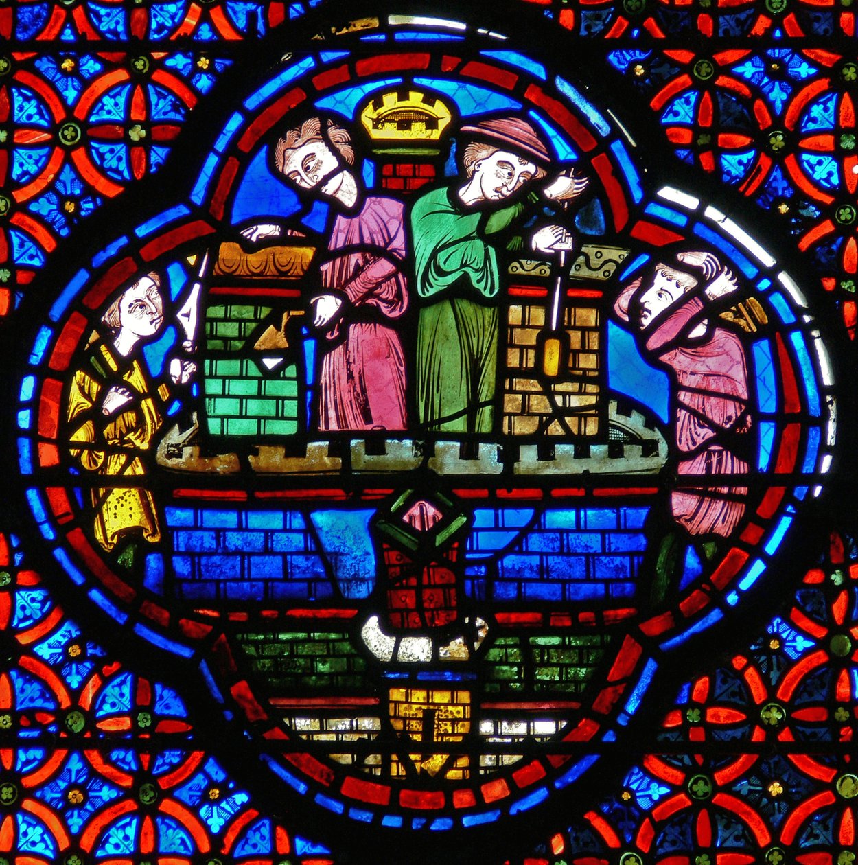 Detail uit een raam van de gelijkenis van Lazarus en de Rijke Man door French School