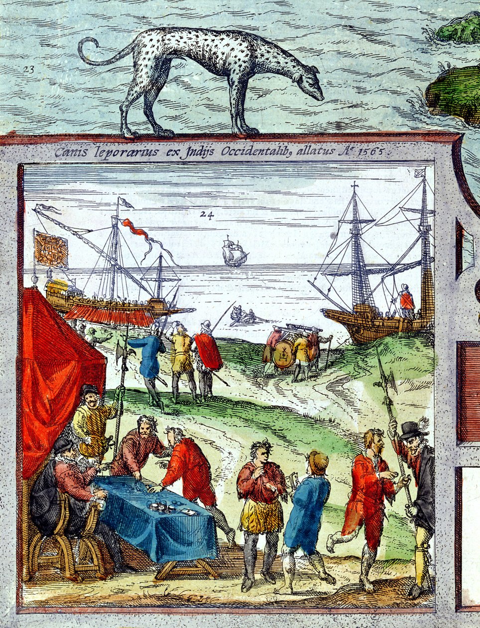 Detail van een uitzicht op de haven van Cadiz met handel met West-Indië door French School