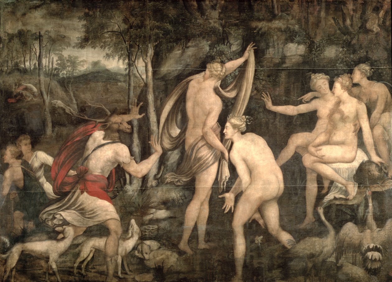Diana en Actaeon, Fontainebleau School, midden 16e eeuw door French School