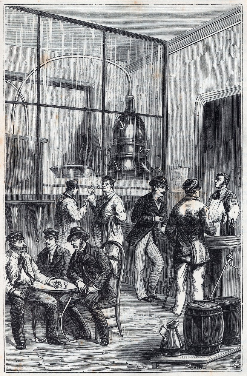 Distilleerderij in Parijs in de 19e eeuw - Gravure in 