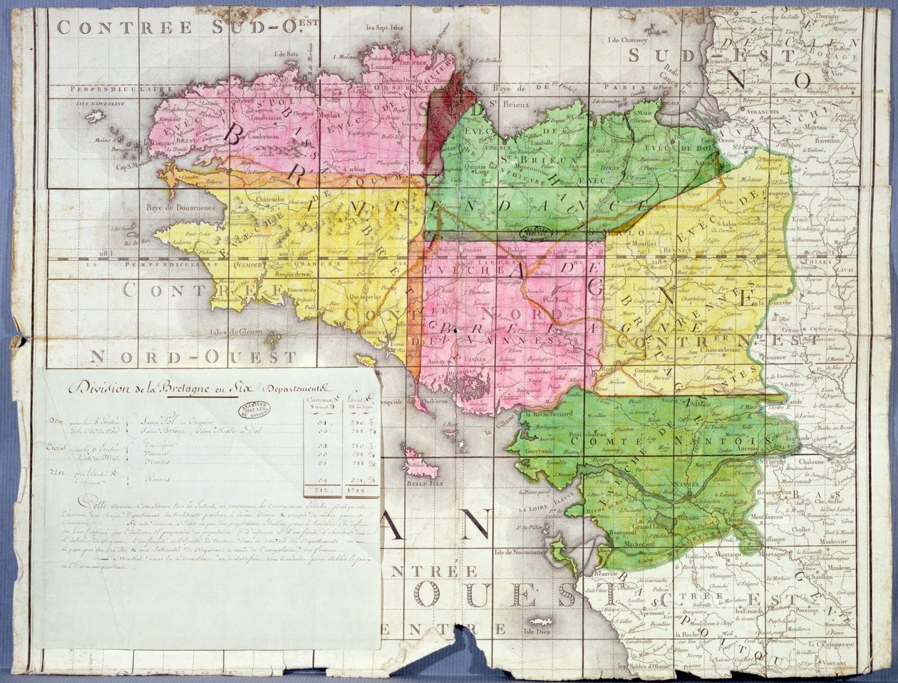 Verdeling van Bretagne in zes departementen, c.1789-90 door French School