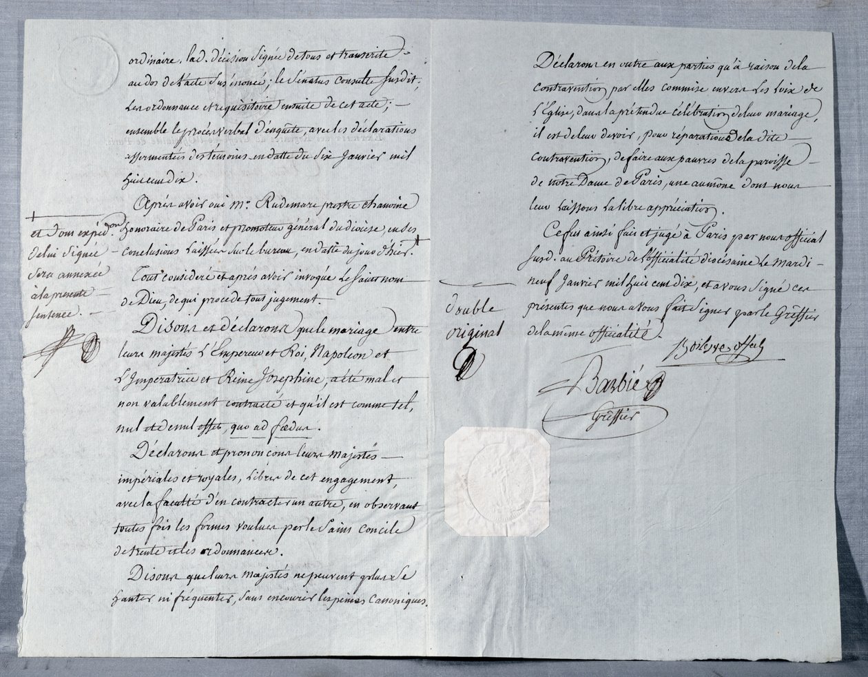 Echtscheidingsverklaring van keizer Napoleon Bonaparte en keizerin Josephine, 9 januari 1810 door French School
