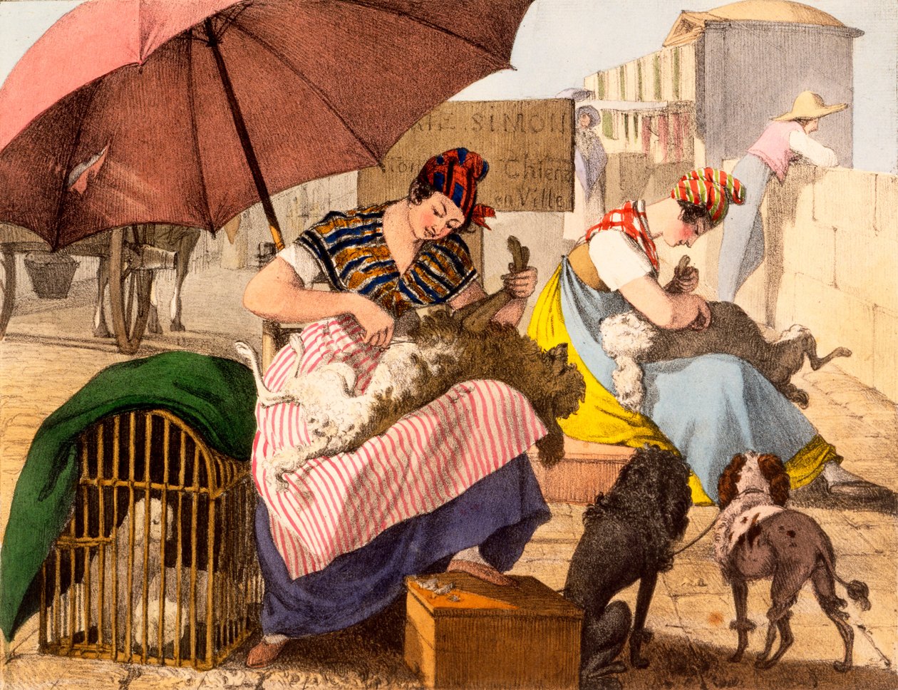 Hondentrimmers, 1820 door French School