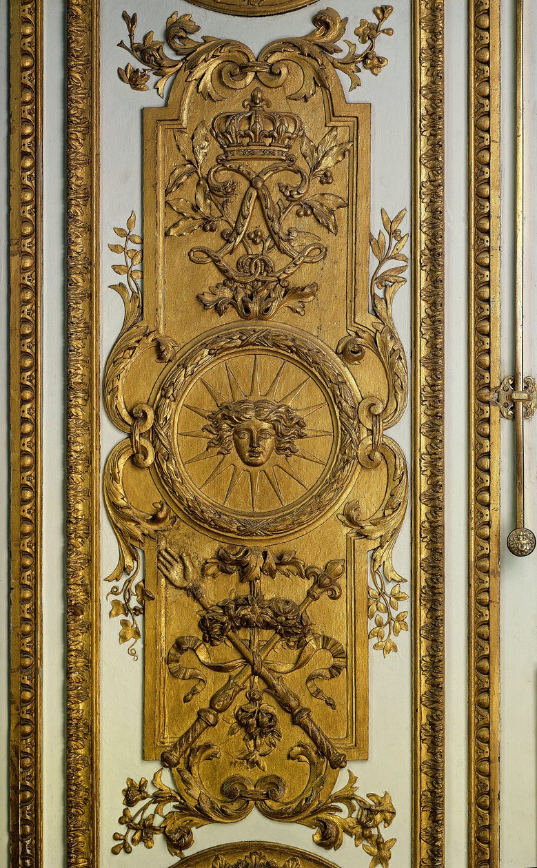 Deurhout van de Venus Salon met zon en scepter. 17e eeuw Versailles. Chateau Museum door French School