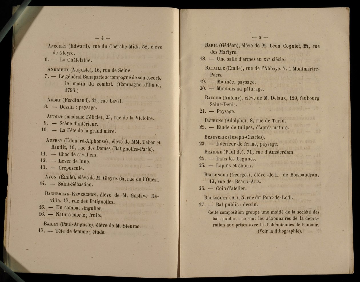Dubbele Pagina uit de Salon des Refusés, 1863 door French School