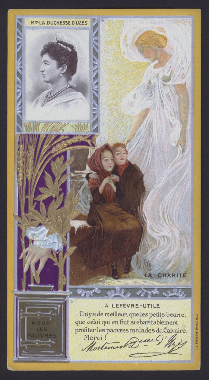 Hertogin van Uzes, Franse aristocrate die liefdadigheidsinstellingen voor de armen steunde (chromolitho) door French School