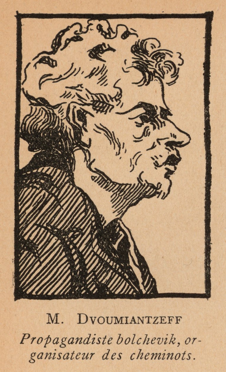 Dvumyantsev, Russische bolsjewistische propagandist en organisator van spoorwegarbeiders (litho) door French School
