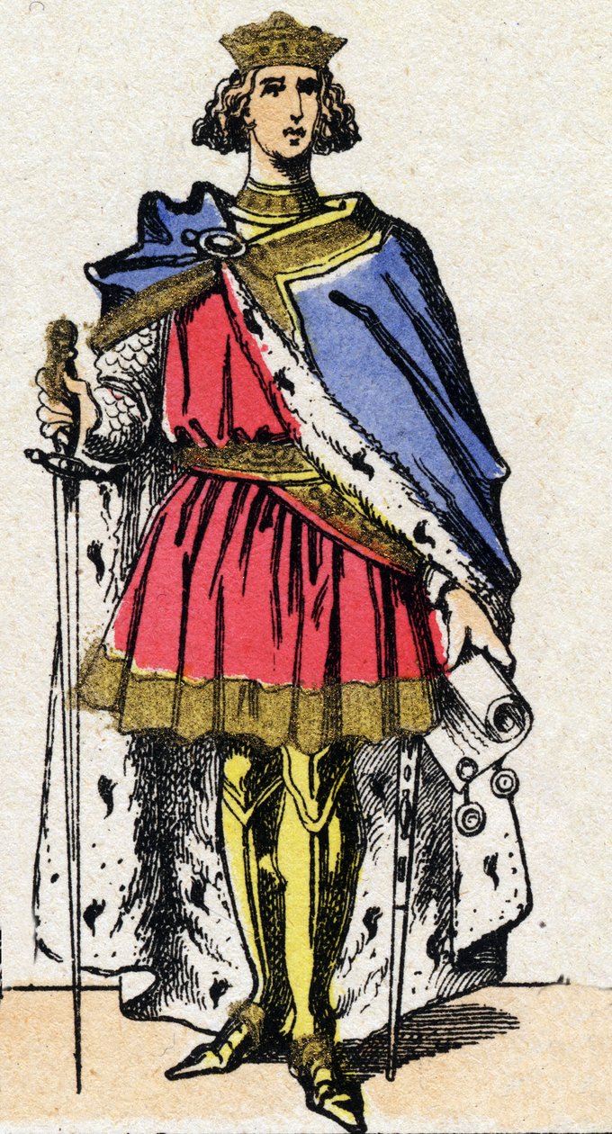 Dynastie van de Capetingen: Portret van Filips III genaamd de Stoute, koning van de Franken. Epinal afbeelding eind 19e eeuw. Privécollectie. door French School