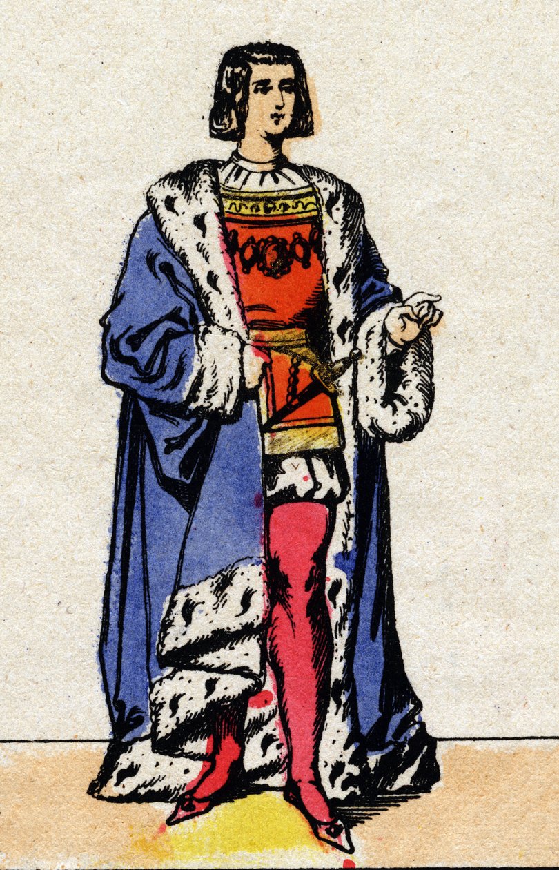 Dynastie van de Valois: Portret van Lodewijk XII, koning van Frankrijk. Epinal afbeelding. door French School