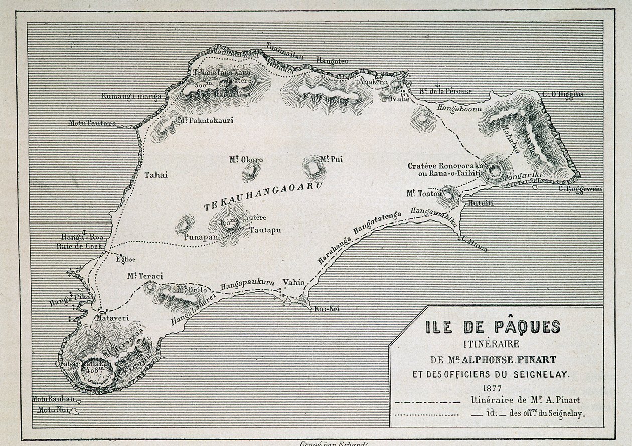 Paaseiland (Rapa Nui): reisroute van Mr. Pinart door French School