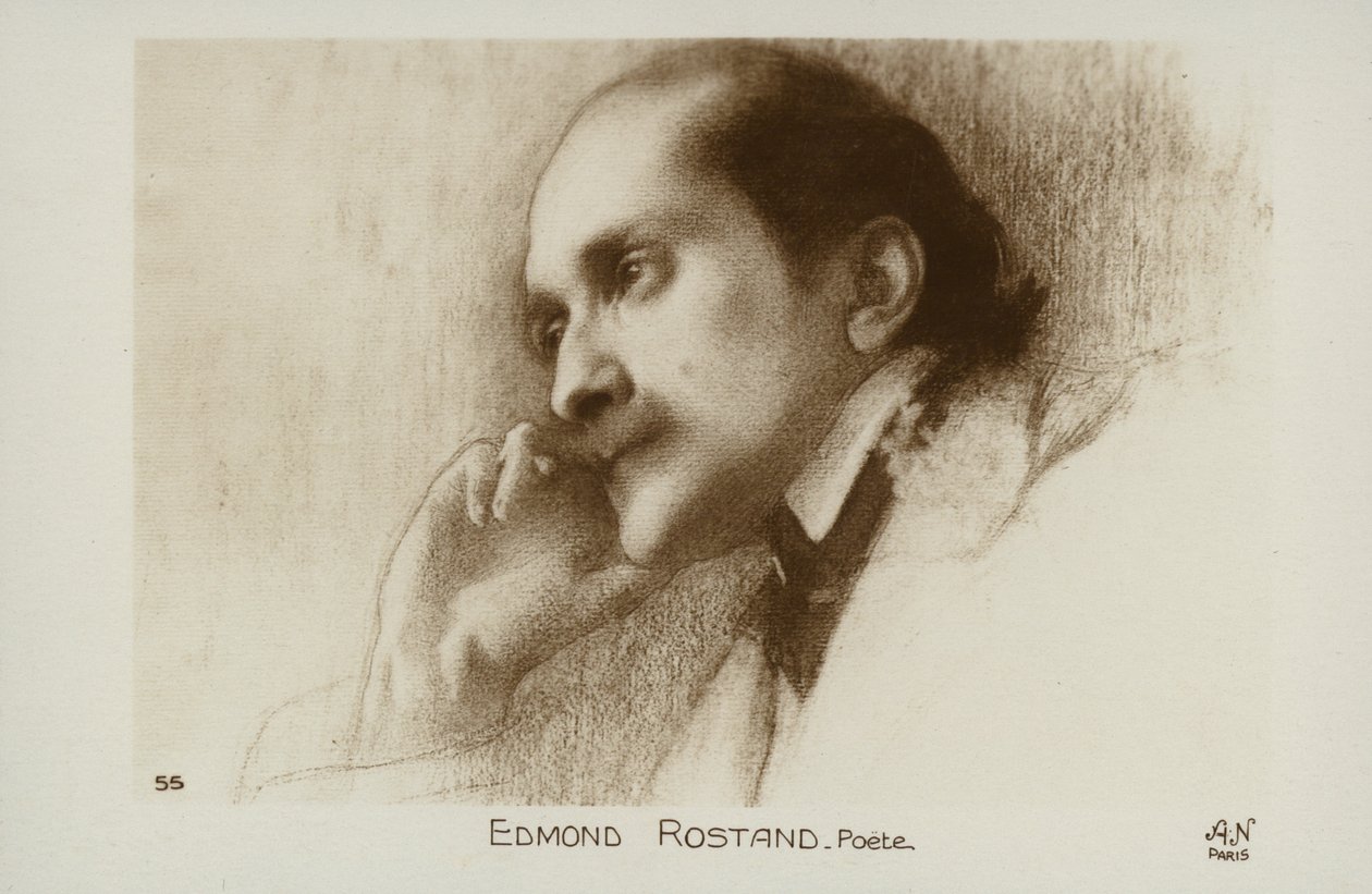 Edmond Rostand (1868-1918), Frans dichter en dramaturg (litho) door French School