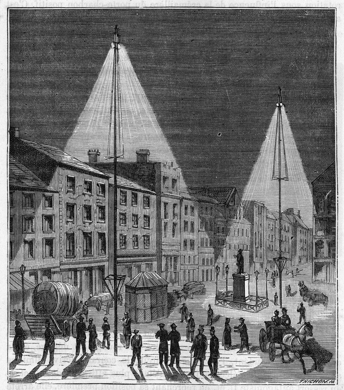 Elektrische verlichting van de stad Norwich in Engeland in de 19e eeuw - Elektrische verlichting van de stad Norwich in Engeland in de 19e eeuw - Gravure in 