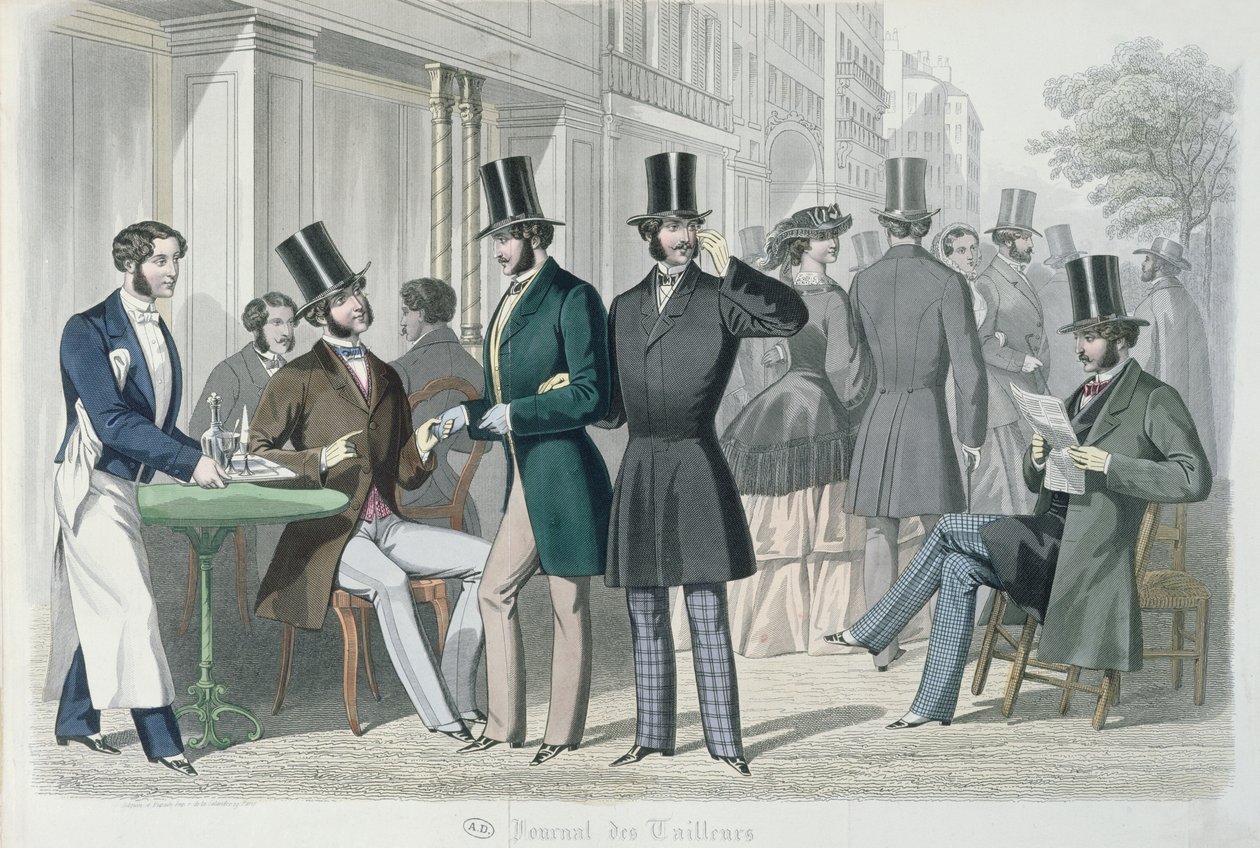 Elegante Jonge Mannen op het Terras van een Café, 1857 door French School