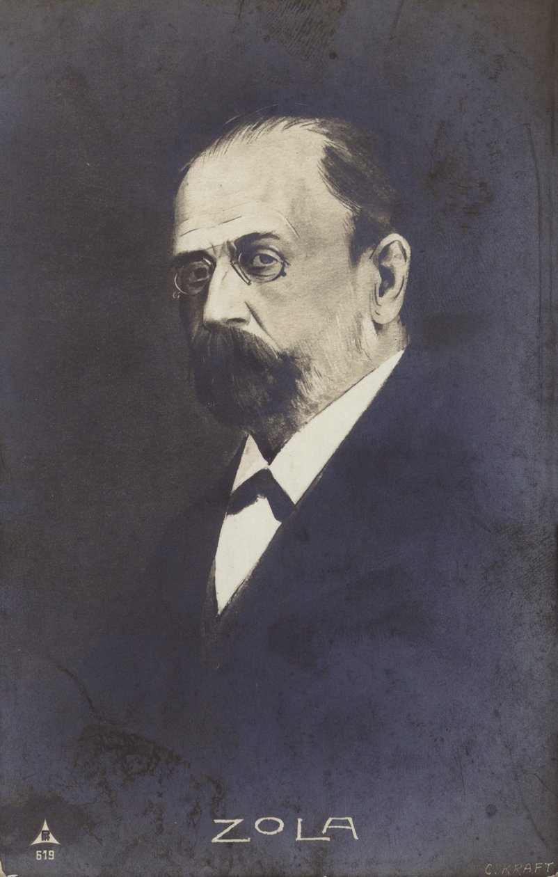 Emile Zola (1840-1902), Frans romanschrijver, journalist en toneelschrijver (litho) door French School