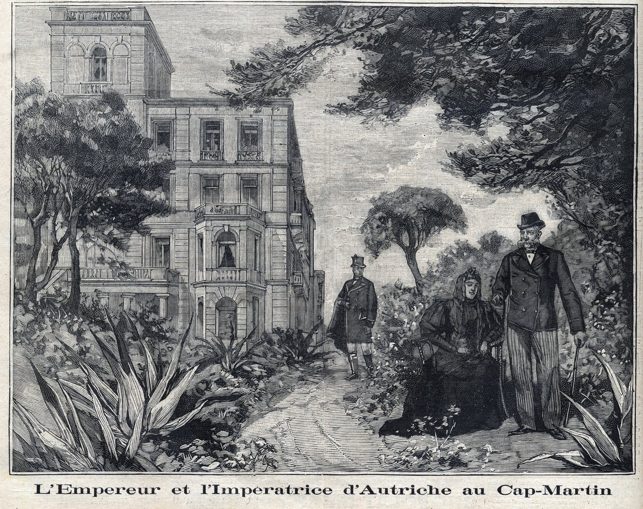 Keizer Francois Joseph I van Oostenrijk (1830-1916) en keizerin van Oostenrijk Elisabeth Amelie van Wittelsbach, bekend als Sissi (1837-1898) in Cap Martin in de Alpes-Maritimes regio van Provence-Alpes-Côte d