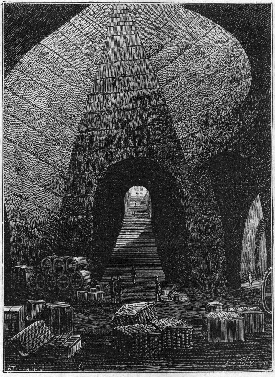 De kelders van het Champagnehuis Theophile Roederer betreden, opgericht in Reims in 1864 door French School