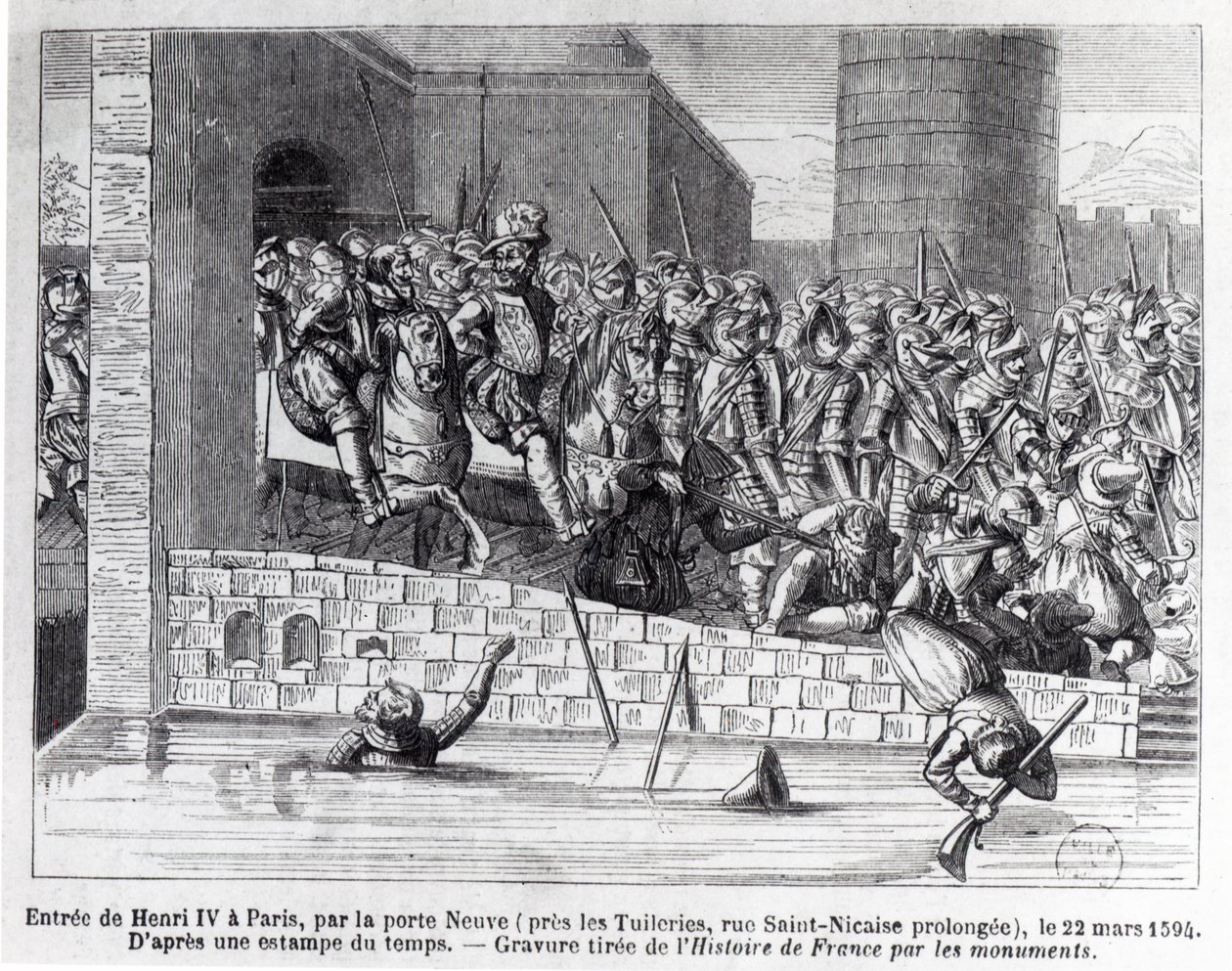 Intocht van Hendrik IV (1553-1610) in Parijs, 22 maart 1594 (gravure) door French School