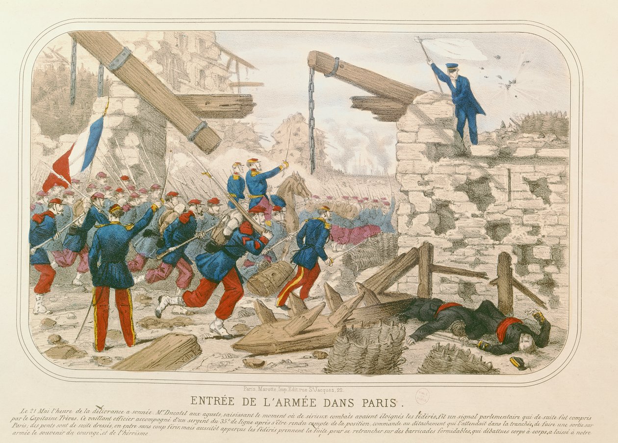 Intocht van het leger in Parijs, 21 mei 1871 door French School
