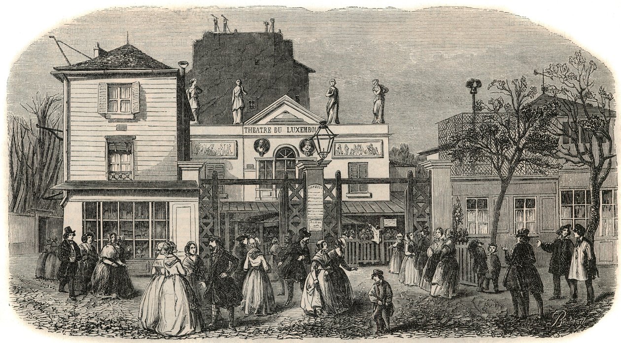 Ingang van het theater van Luxemburg genaamd Bobino in de 19e eeuw - Gravure in 