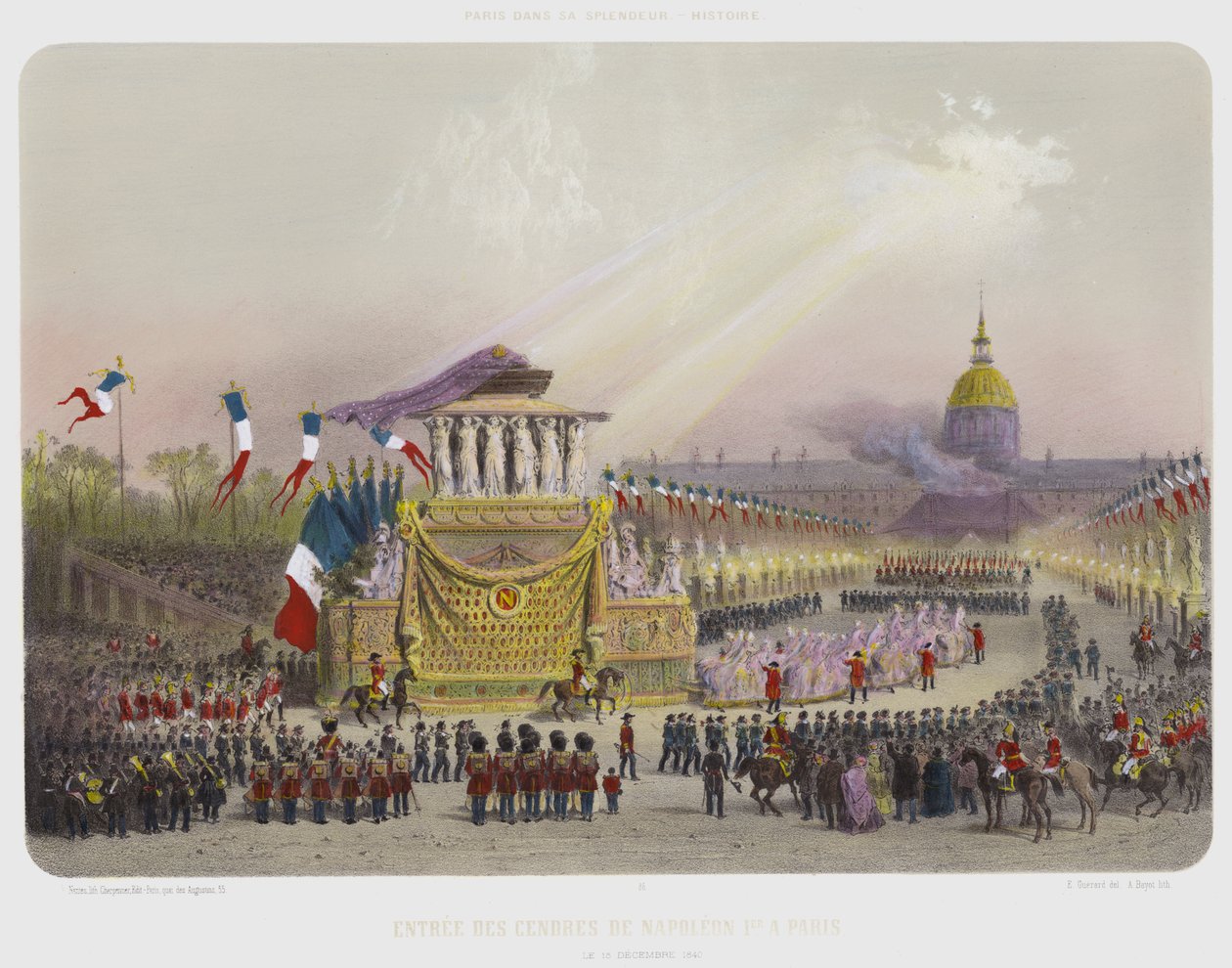 Entree Des Cendres De Napoleon 1er A Paris, Le 15 Decembre 1840 (kleurenlitho) door French School