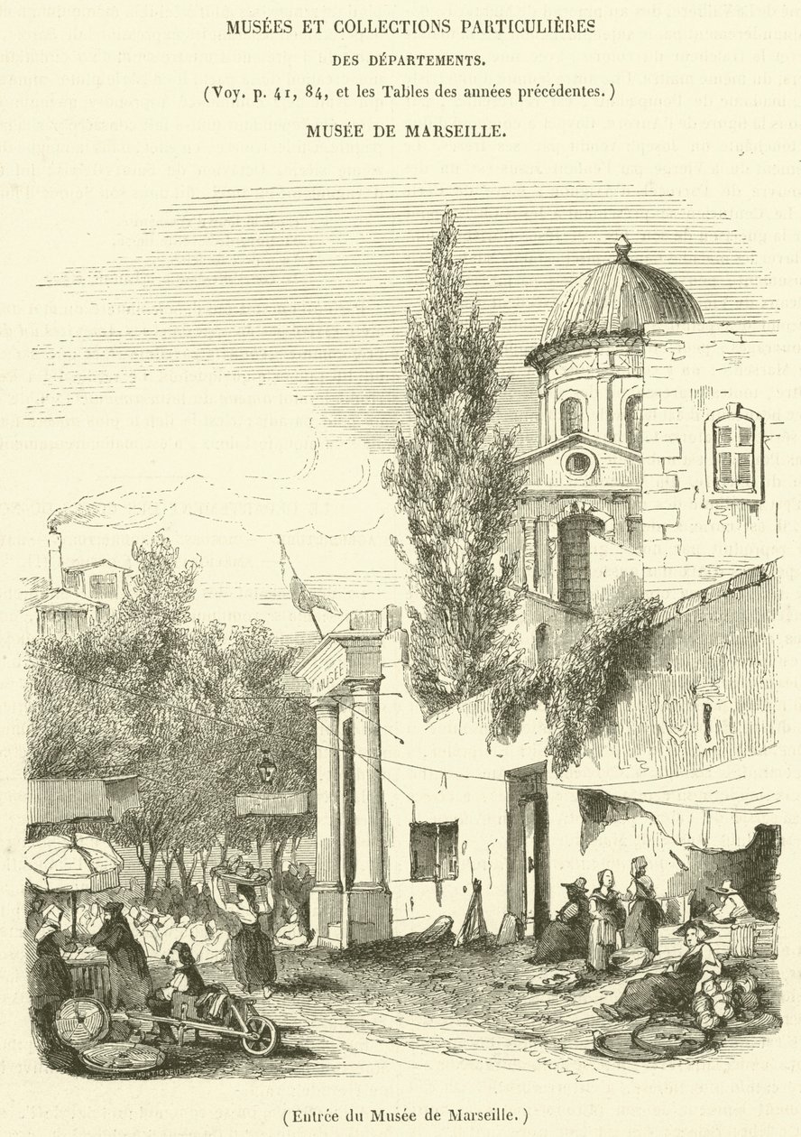 Ingang van het Museum van Marseille (gravure) door French School