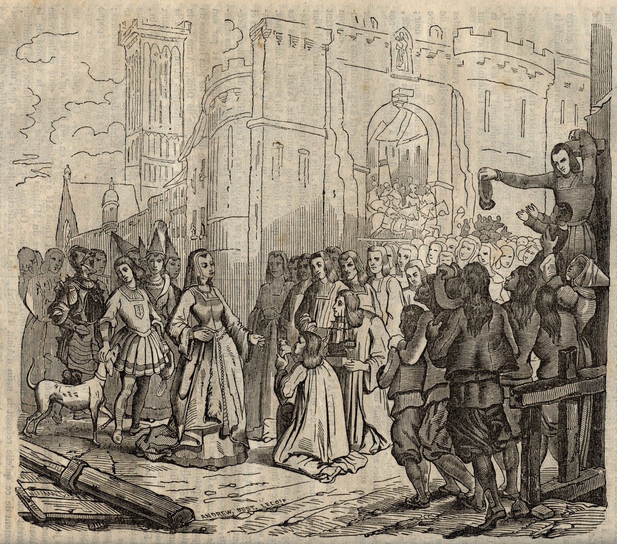 Entree van Anne de Bretagne (1477-1514) in Morlaix - Entree van Anne van Bretagne in Morlaix - gravure - 1838 door French School
