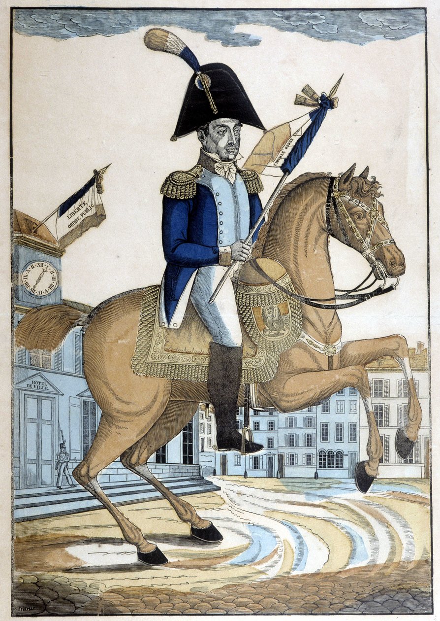 Ruiterportret van Generaal Lafayette, opperbevelhebber van de Nationale Garde van Frankrijk door French School